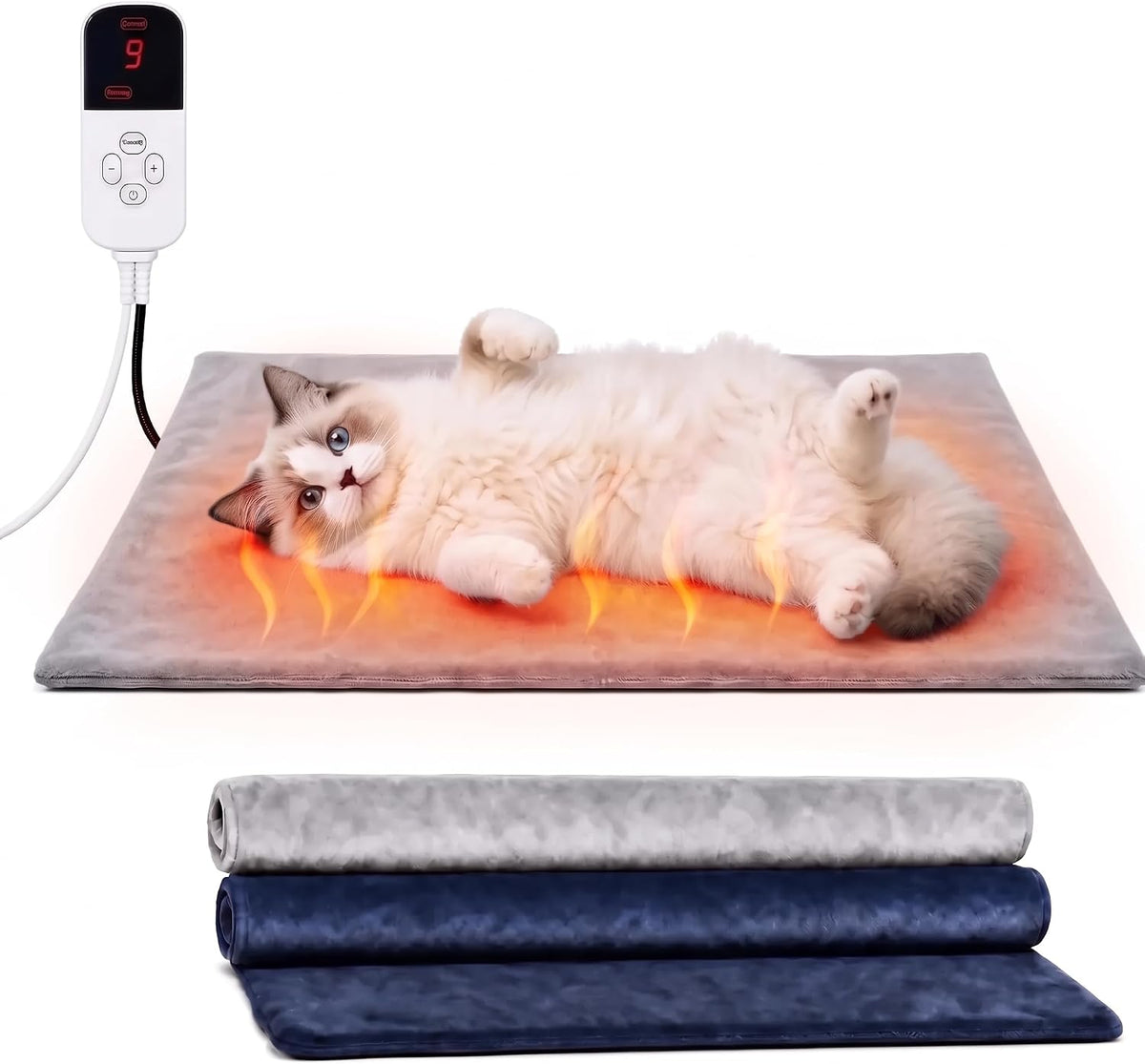 Cat Heating Pad, Heated Cat Bed with 9 Temp Setting & 4 Timer 18"*18"