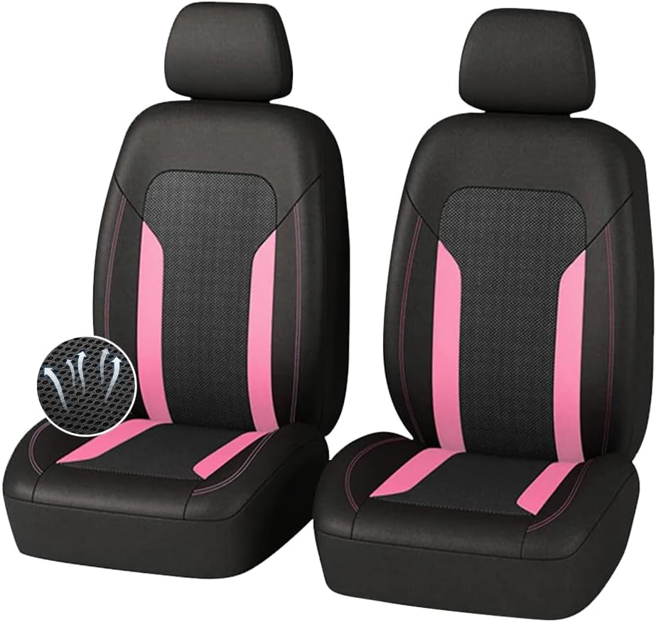 4PCS Cooling Car Seat Covers,Breathable Front Seat Covers with Mesh Construction and Foam Padding,Car Seat Protector to Reduce Back Sweating,Universal Car Interior for Car SUV (Pink)