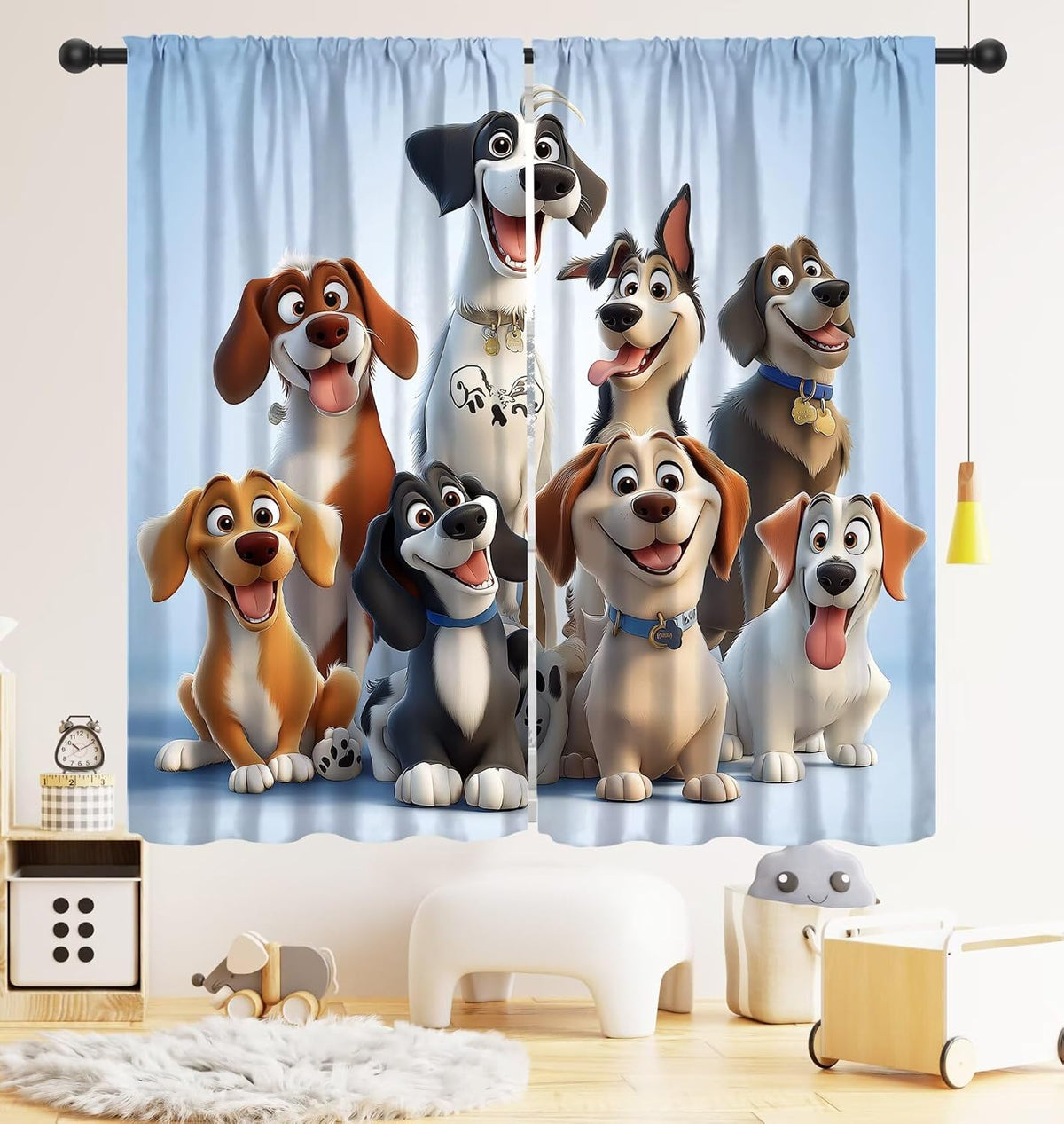 Cute Dog Blackout Curtain, Funny Animals Cartoon Dog Kawaii Cute Pets Pattern Drapery Rod Pocket Drapes Treatments Window Curtains for Kitchen Kid Bedroom Office Decor 21"W X 45"L (Pack of 2)