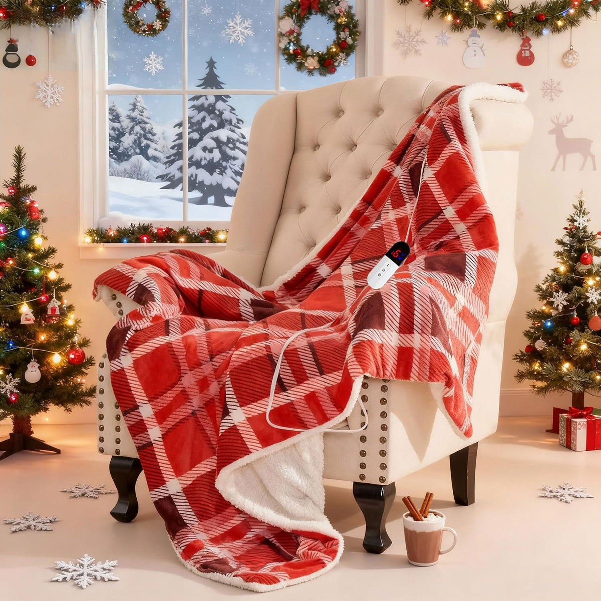 Snuglife Heated Throw Blanket 50"X60", 6 Heat Levels 4H Auto Off, Red