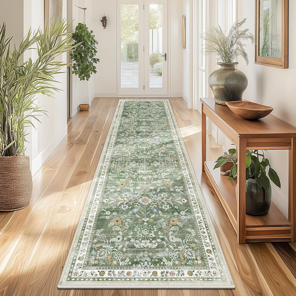 Yamaziot 2X8 Washable Hallway Runner Rug Non Slip Floral Carpet, Sage Green