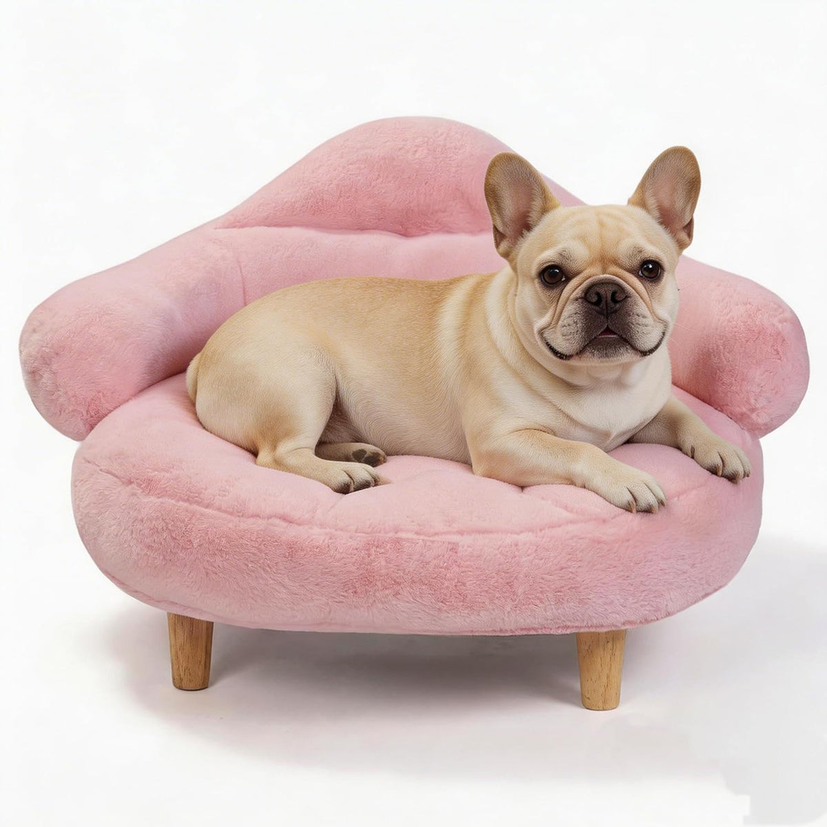 Veehoo Elevated Dog Couch Bed, Cute Dog Sofa Bed for Small Medium Dogs, Raised Dog Bed with Washable Cover and Sturdy Wood Legs, Modern Indoor Pet & Puppy Beds with Frame and Soft Cushion, Light Pink