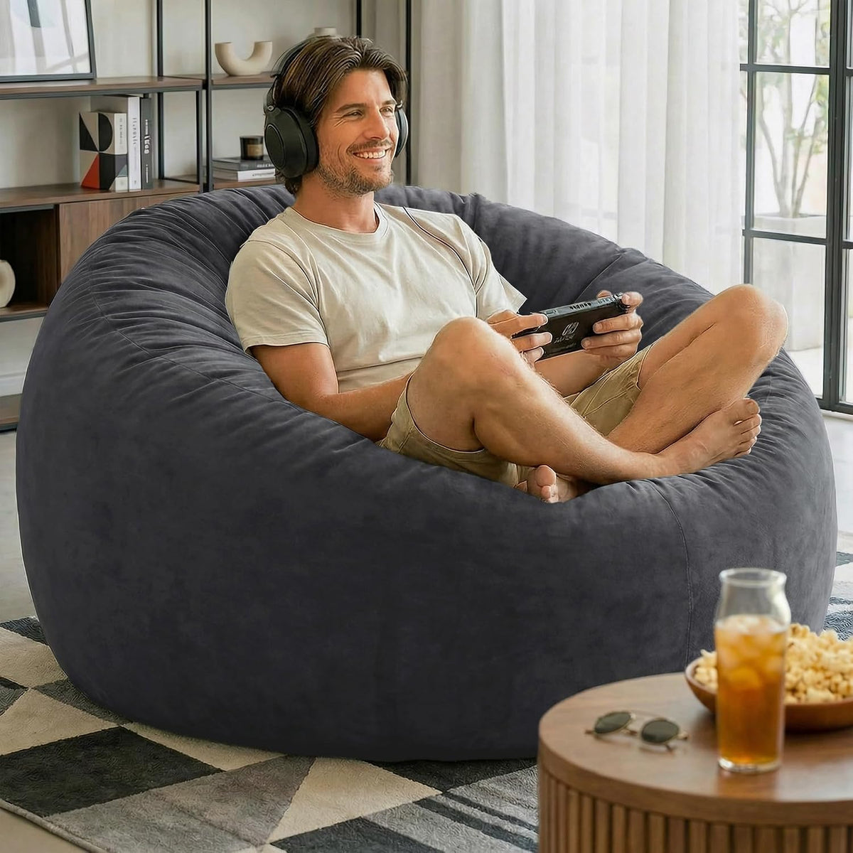 Codi 4 FT Bean Bag Chairs for Adults, Large Beanbag with Filler, Grey