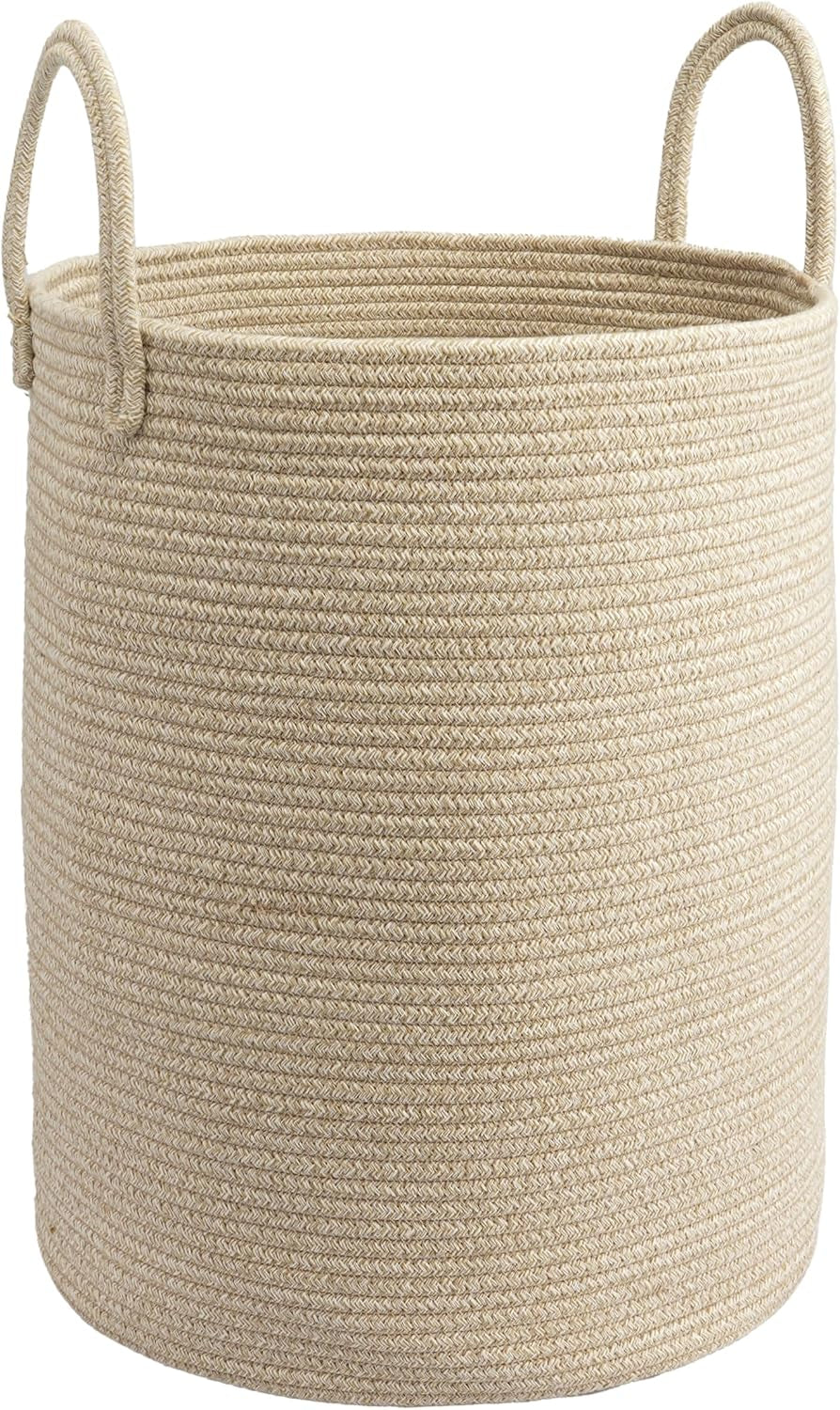 Woven Cotton Rope Laundry Basket, 15" X 20" Laundry Hamper, Oatmeal