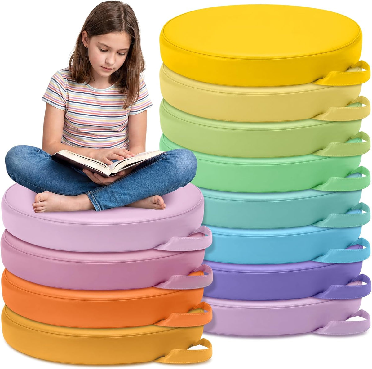 Gerrii 12Pcs Floor Cushions for Classroom,15 in Extra Thick Flexible,Pastel