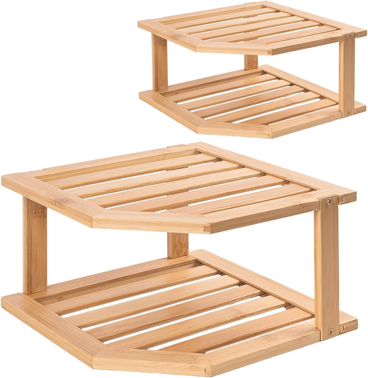 VERTORGAN 2 Tier Bamboo Dish Drying Rack,Corner Shelf 2 Pack
