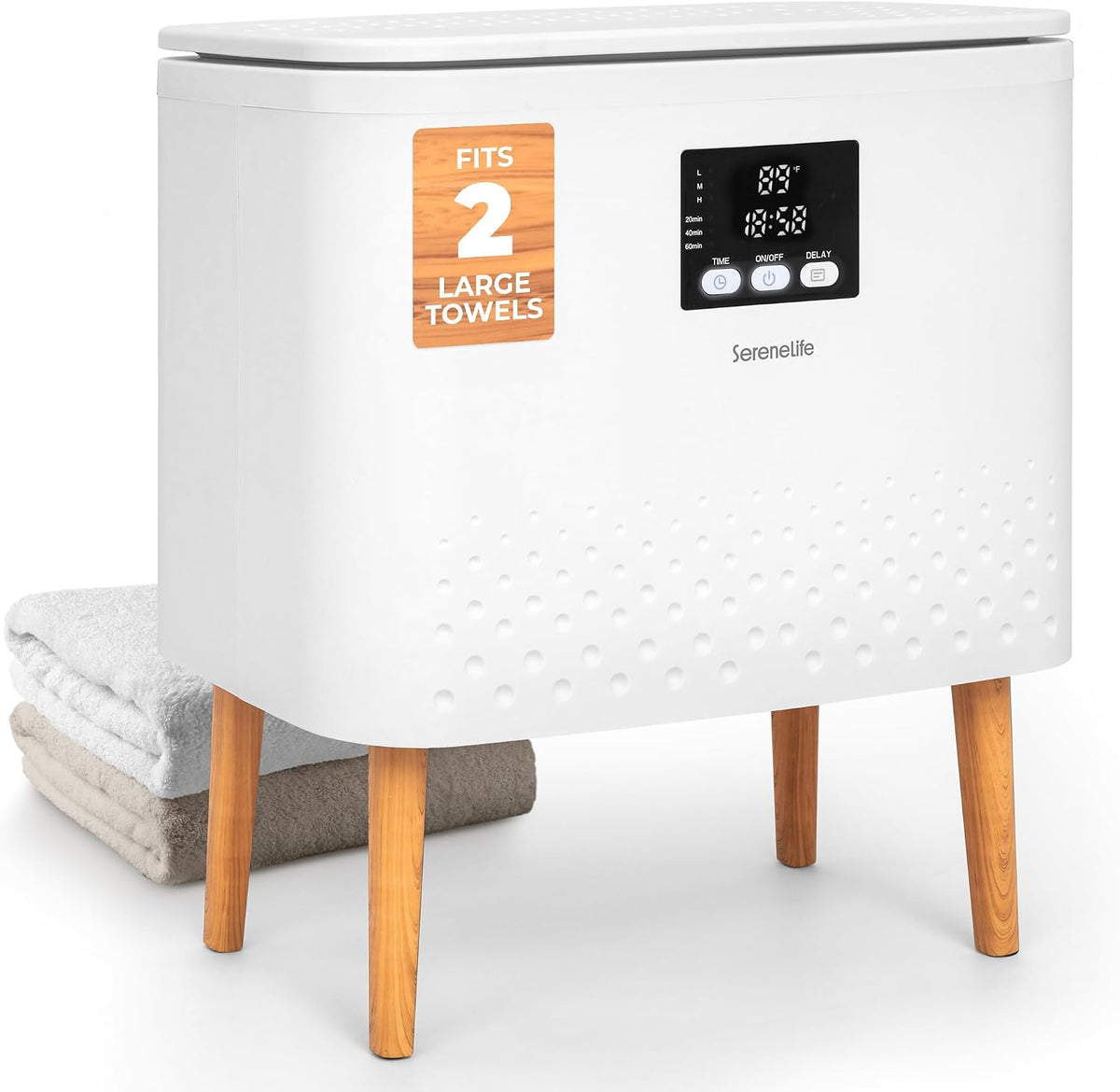 Serenelife Rectangular Towel Warmer Bucket, Large Capacity Blanket and Towel Warmer for Bathroom, Single-Touch Control, Energy-Efficient Design with Auto Shut-Off, 20L Capacity, White