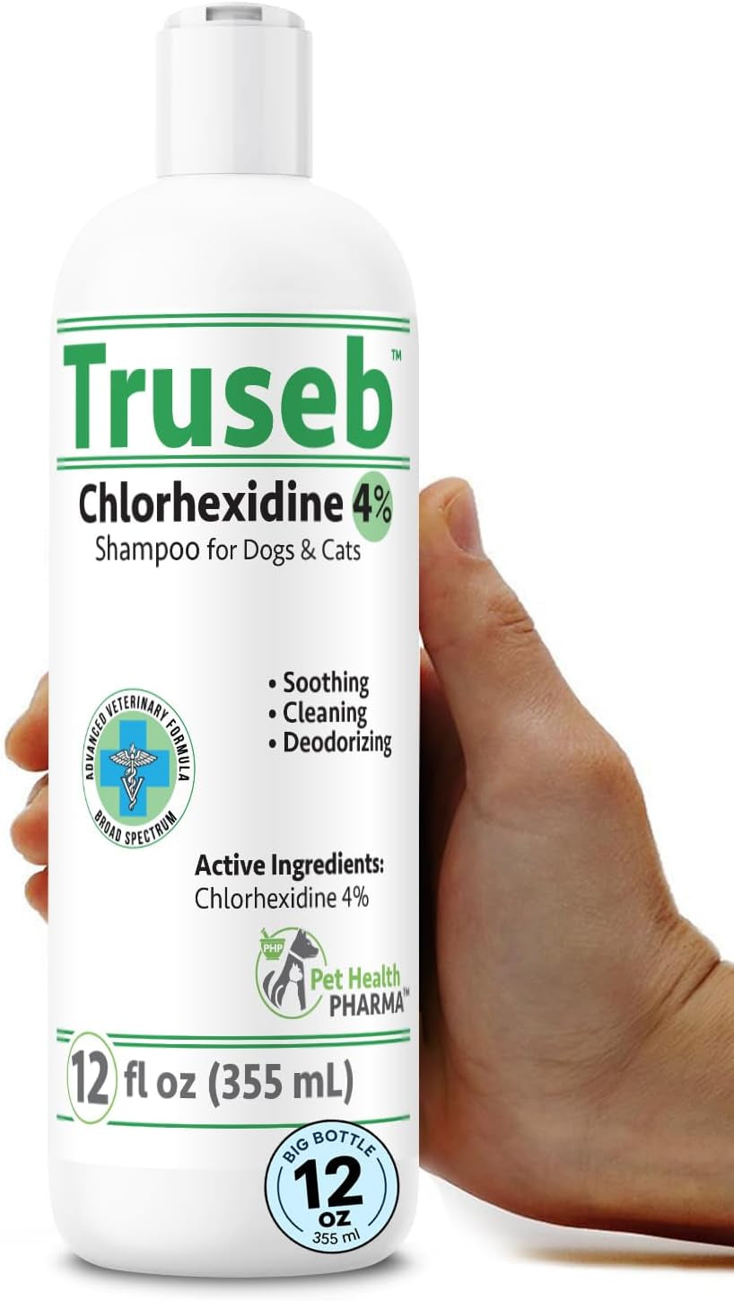 Truseb Topical Chlorhexidine 4% Shampoo for Dogs, Cats & Horses (12 Oz)- with Aloe for Cleansing (Chlorhexidine 4% Shampoo, 12 Oz)