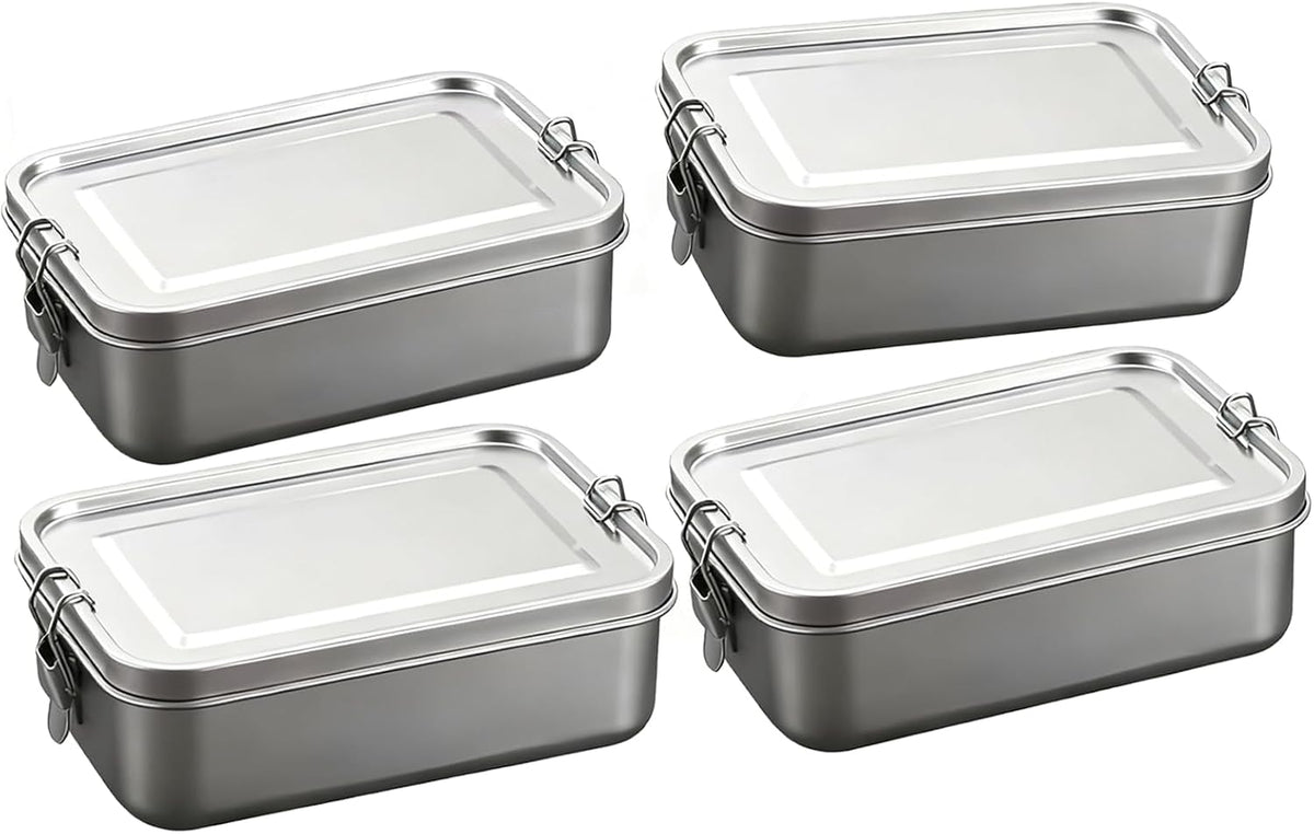 4 PCS Food Grade Bento Box, Largest 850Ml (30Oz) Stainless Steel Lunch Box, Lockable Clips to Leak Proof, Reusable Dishwasher Safe Food Storage Containers for Work, Camping