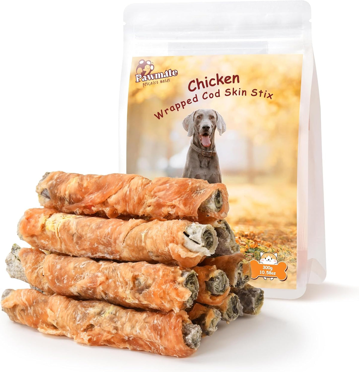 Pawmate Dog Treats Chicken Wrapped Cod Fish Skin Sticks 10.6 Oz