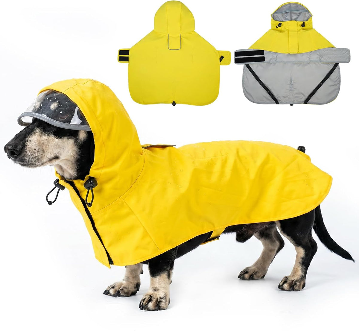 DENTRUN Dog Raincoat Poncho Waterproof Reflective No-Sleeve Hood Leg Straps