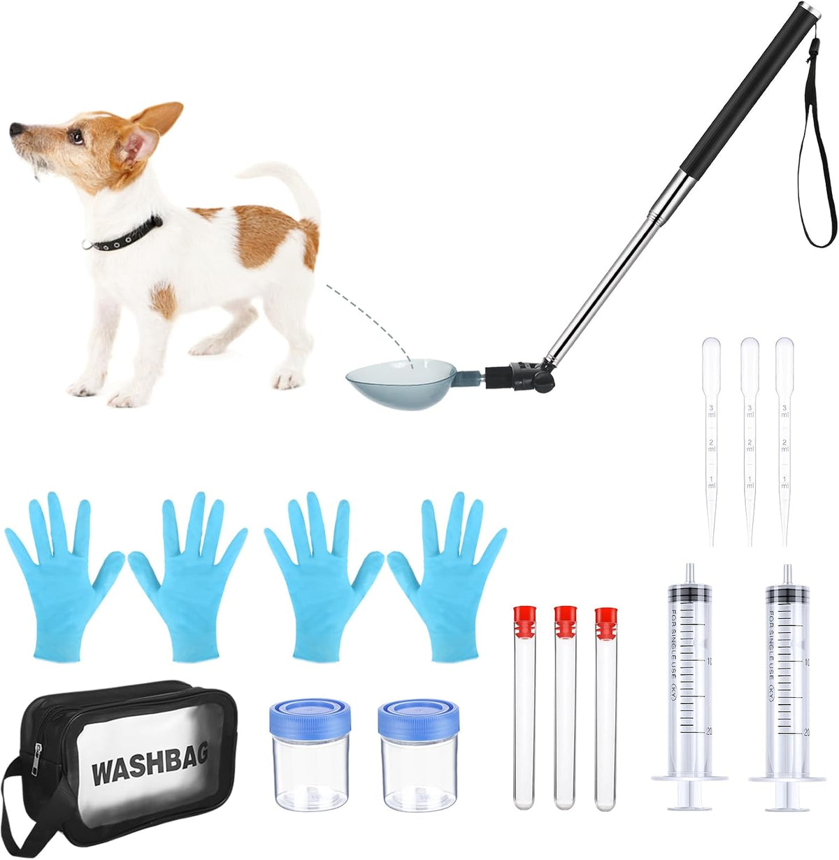Kanayu 17 Pcs Dog Urine Collection Kit, Telescopic Catcher Sample Cups