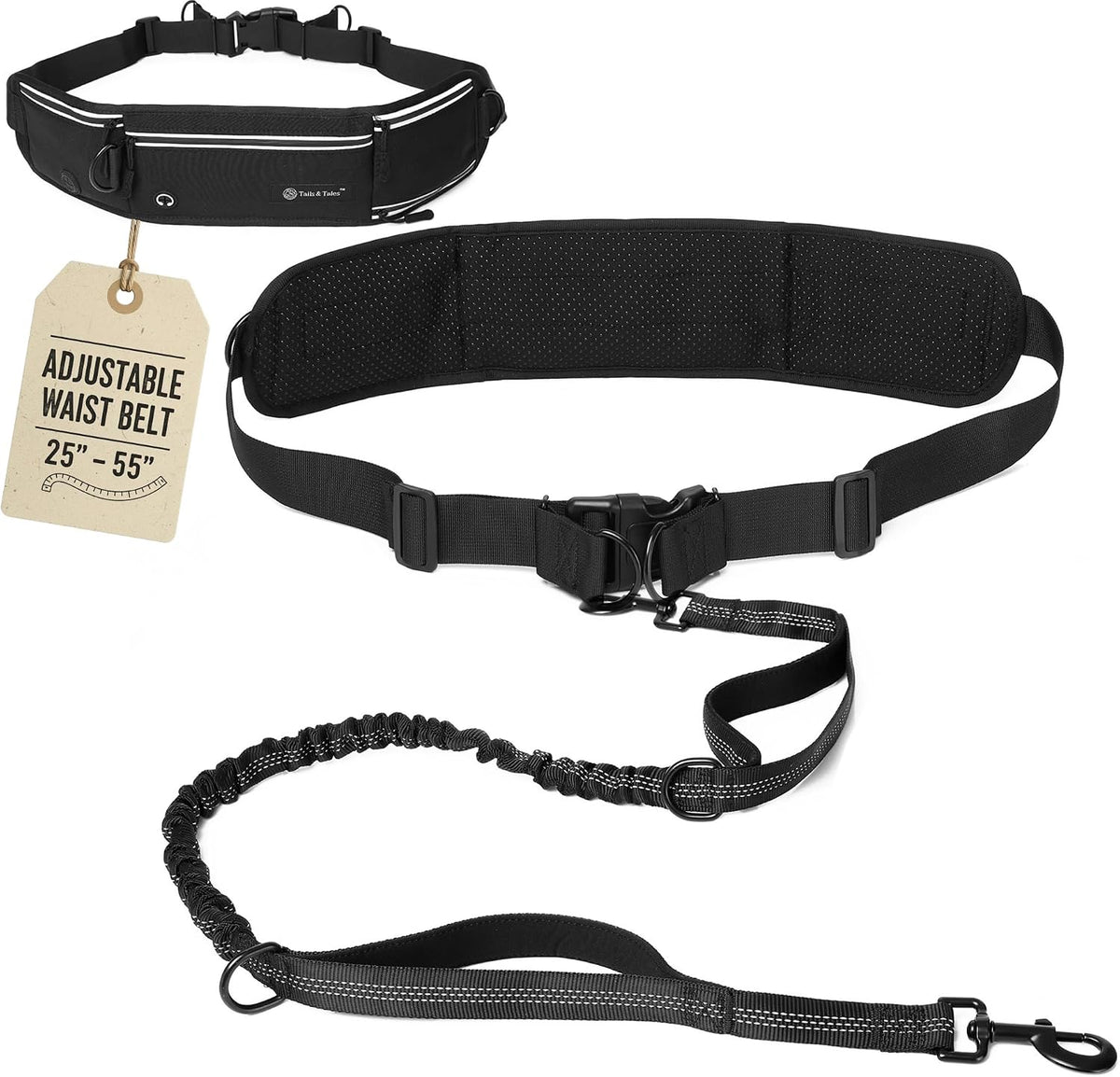 Hands Free Dog Leash for One Dog up to 125 Lb, Waist Pouch, Lumbar Support