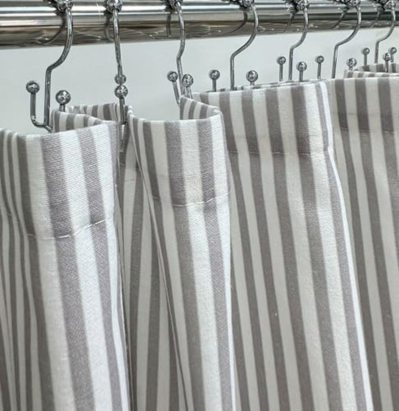 Farmhouse Cotton Blend Fabric Grey Striped Shower Curtain and White Water-Resistant Polyester Liner - 72X72 Inches
