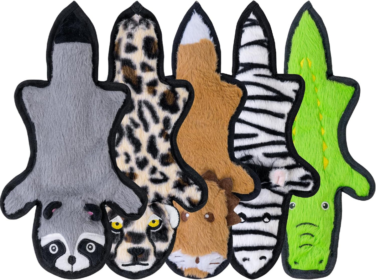 SHARLOVY No Stuffing Dog Toys Crinkle Squeaky, Long Lasting Chews for Aggressive, Durable Plush Dog Puppy Chew Toys for Teething, with 6 Tough Layers for Small Medium Large Breed-5Pack,Large