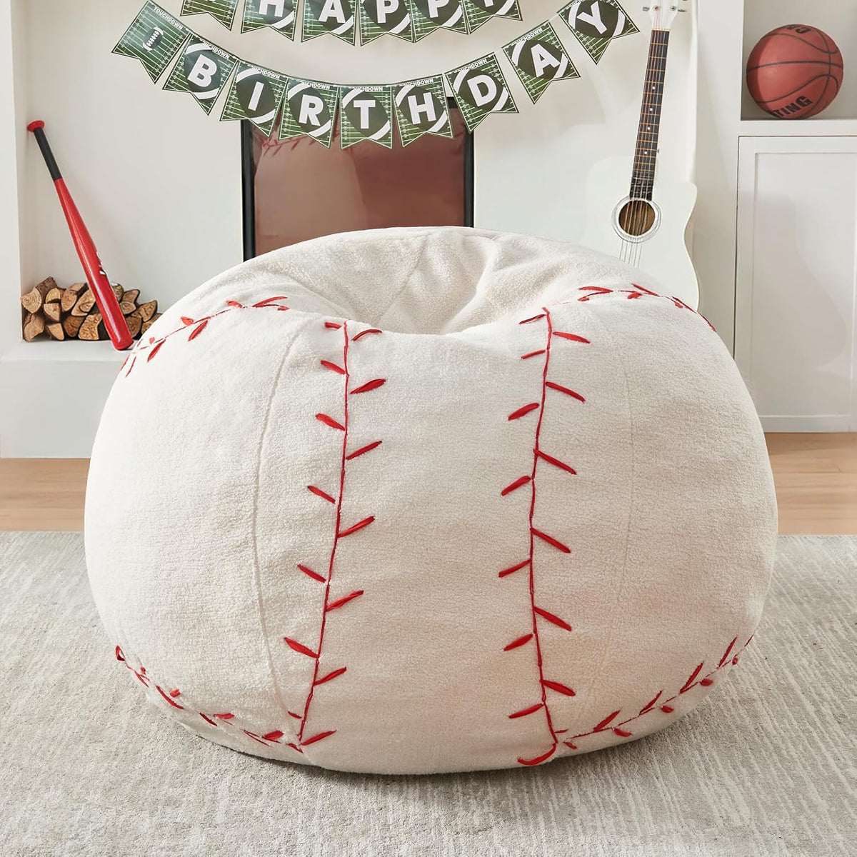 Sports Baseball Bean Bag Chair, Cute Floor Sofa with Foam Filler