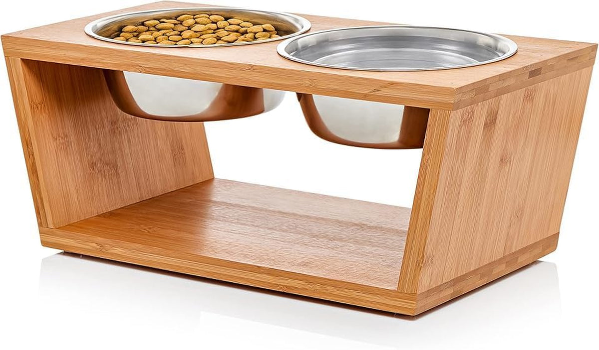 Pawfect Pets Elevated Dog Bowl Stand- 7" Raised Pet Feeder for Medium Dogs with Four Stainless Steel Bowls.