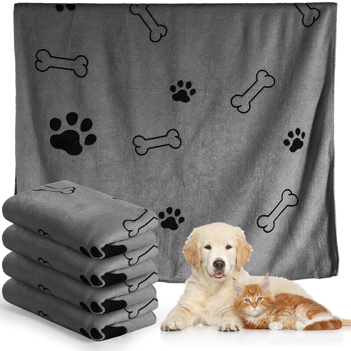 Chumia 4 Pcs Dog Towels for Drying Dog Puppy Bulk Microfiber Absorbent Paw Towel Pet Bathing Supplies Quick Drying for Medium Cats Pets Shower(24 X 40 Inch,Gray)