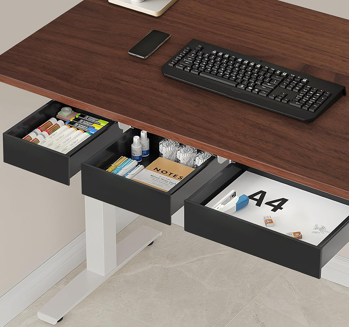 SVNNELP under Desk Table Drawer Storage Organizer,3 Pack Large & Medium & Small Slide Out Desk Drawers - Hidden Desktop Organizer,Adhesive Storage Pencil Tray under Table(Black/Lms)