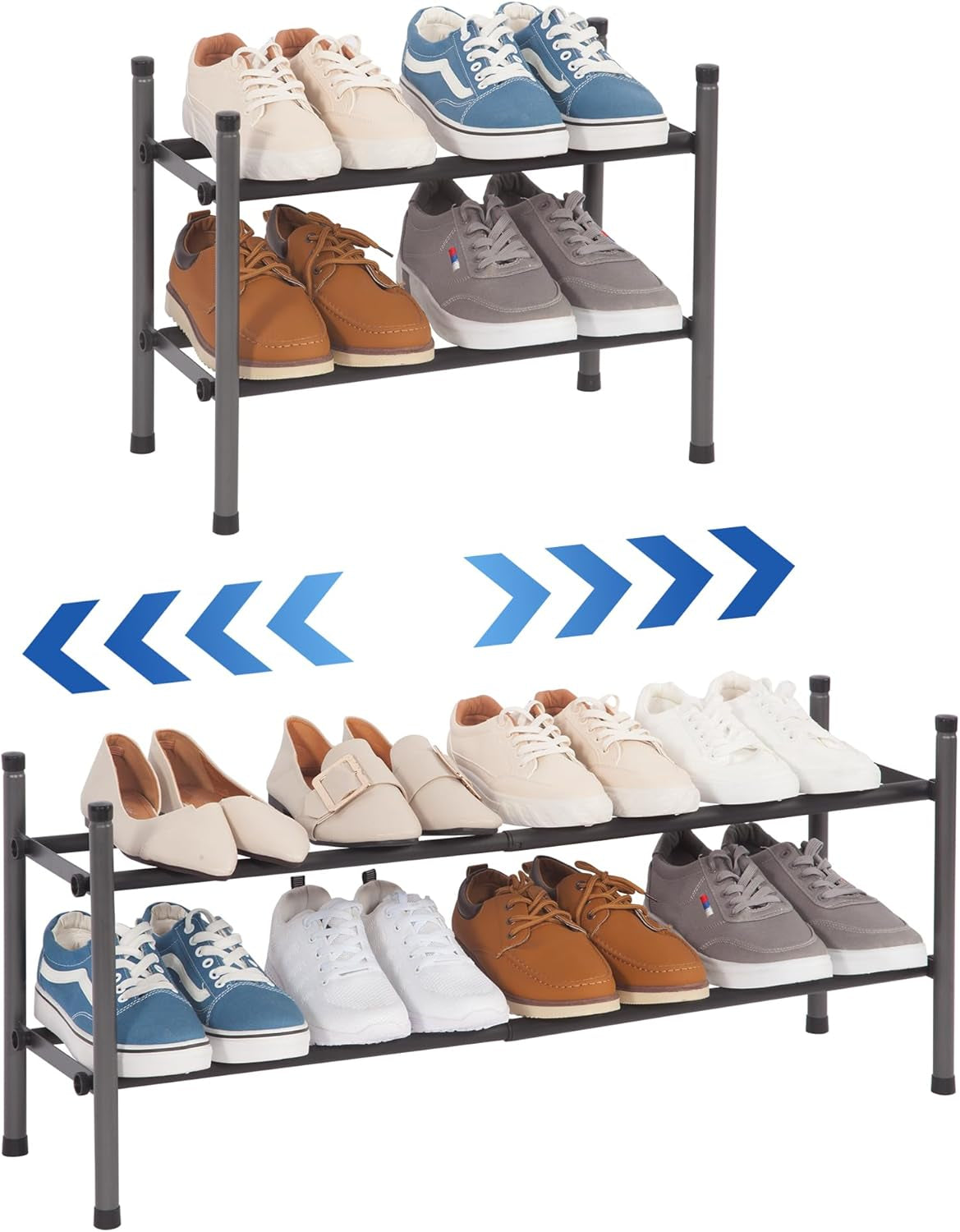 STORAGE MANIAC Expandable Shoe Rack for Closet, 8 Pairs Black 2 Tier
