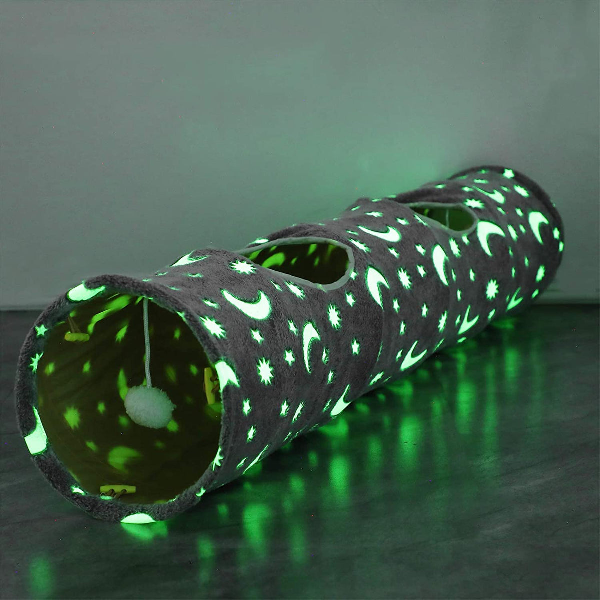 Straight Cat Tunnel Glow in the Dark, Grey Moon Star Pattern