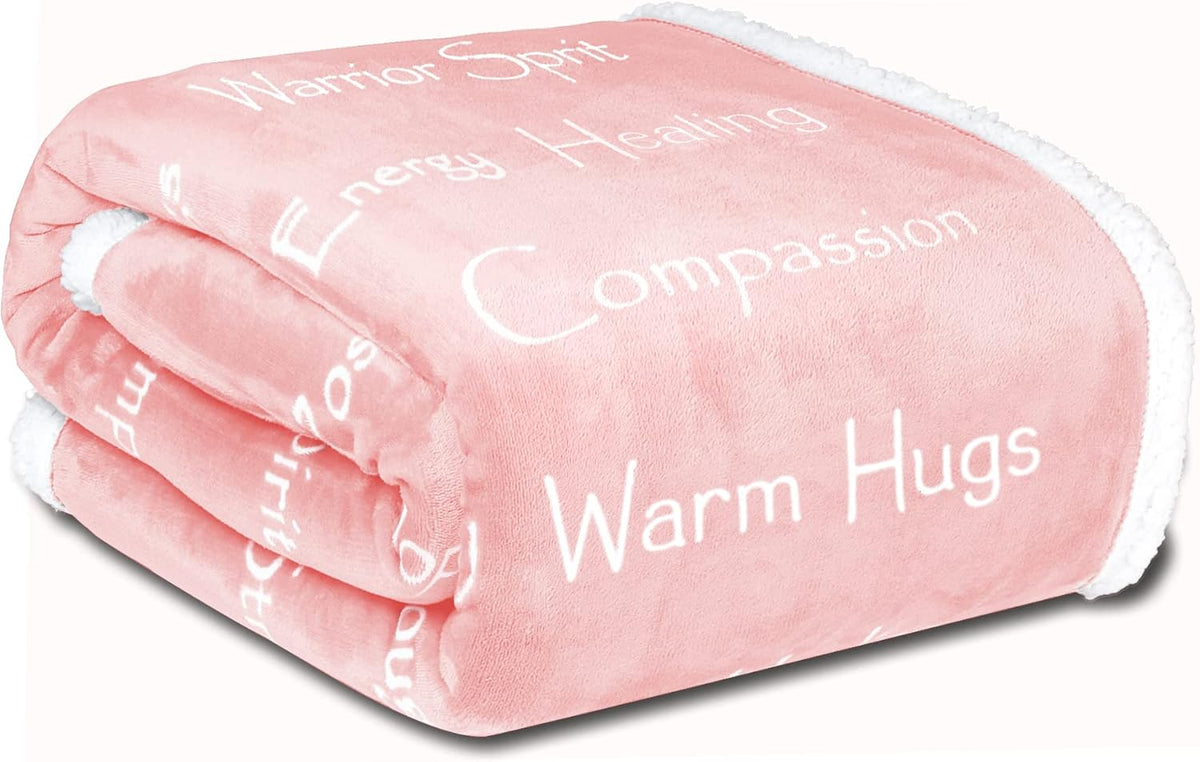 Compassion Blanket - Strength Courage Super Warm Hugs, Get Well Gift Blanket Plush Healing Thoughts Positive Energy Love & Hope, Cancer Support Gift for Women 50 X 65 (Pink, One Size)