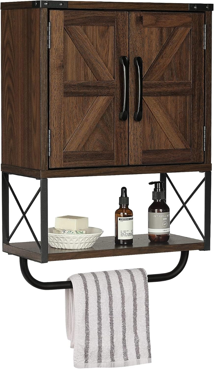 RUSTOWN Farmhouse Medicine Cabinet with 2 Barn Door, Bathroom Wall Cabinet