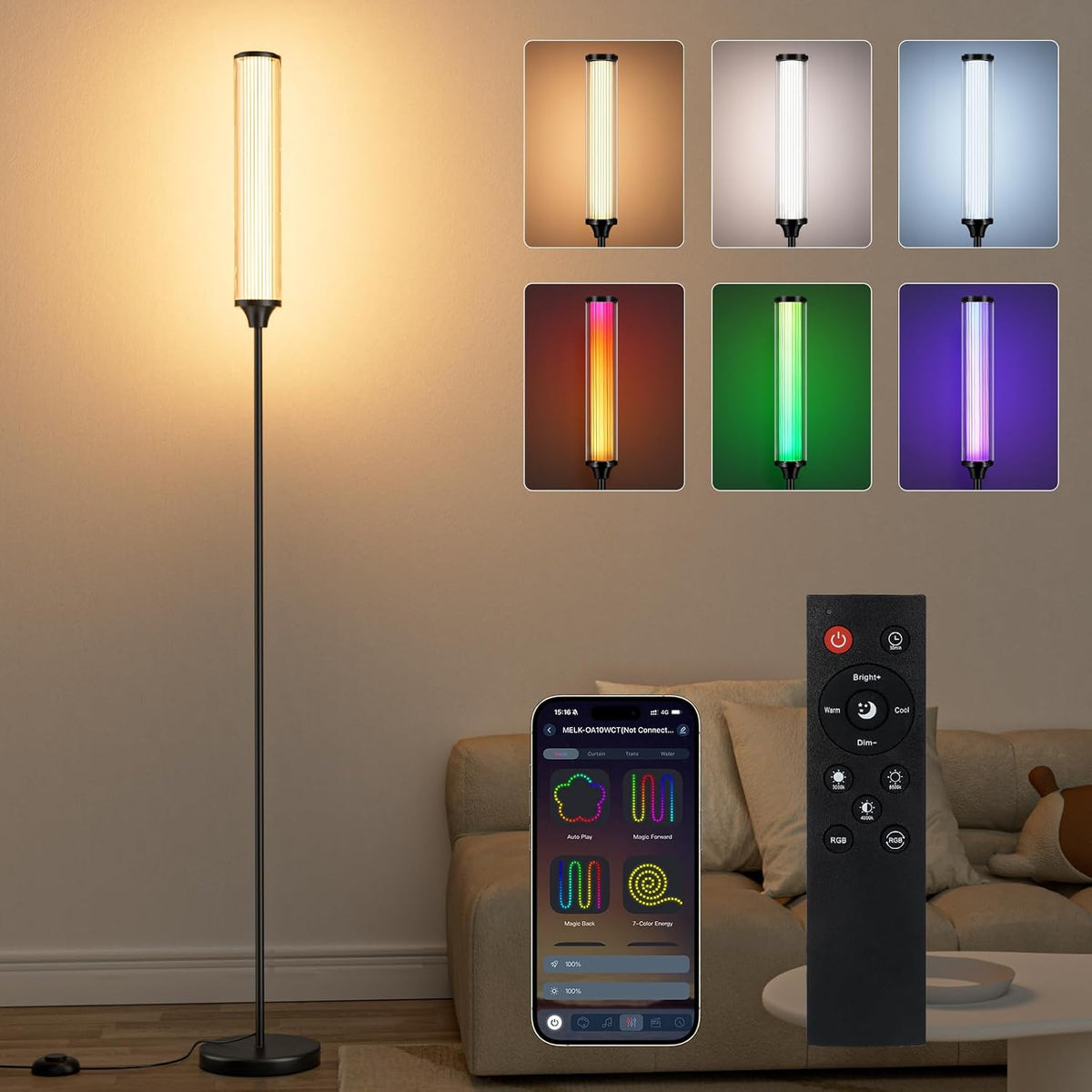 FRIDEKO HOME Smart Corner LED Floor Lamps for Bedroom, Black 12W 1500LM