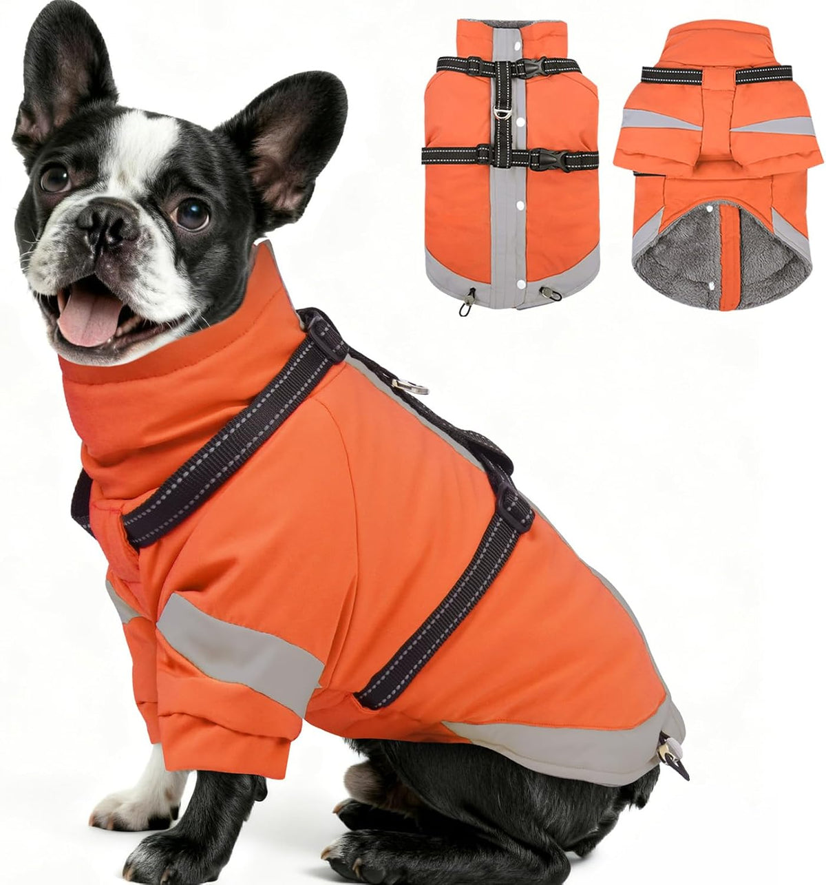 Thick Dog Jacket,Reflective Dog Coat with Harness Built In,L,Orange