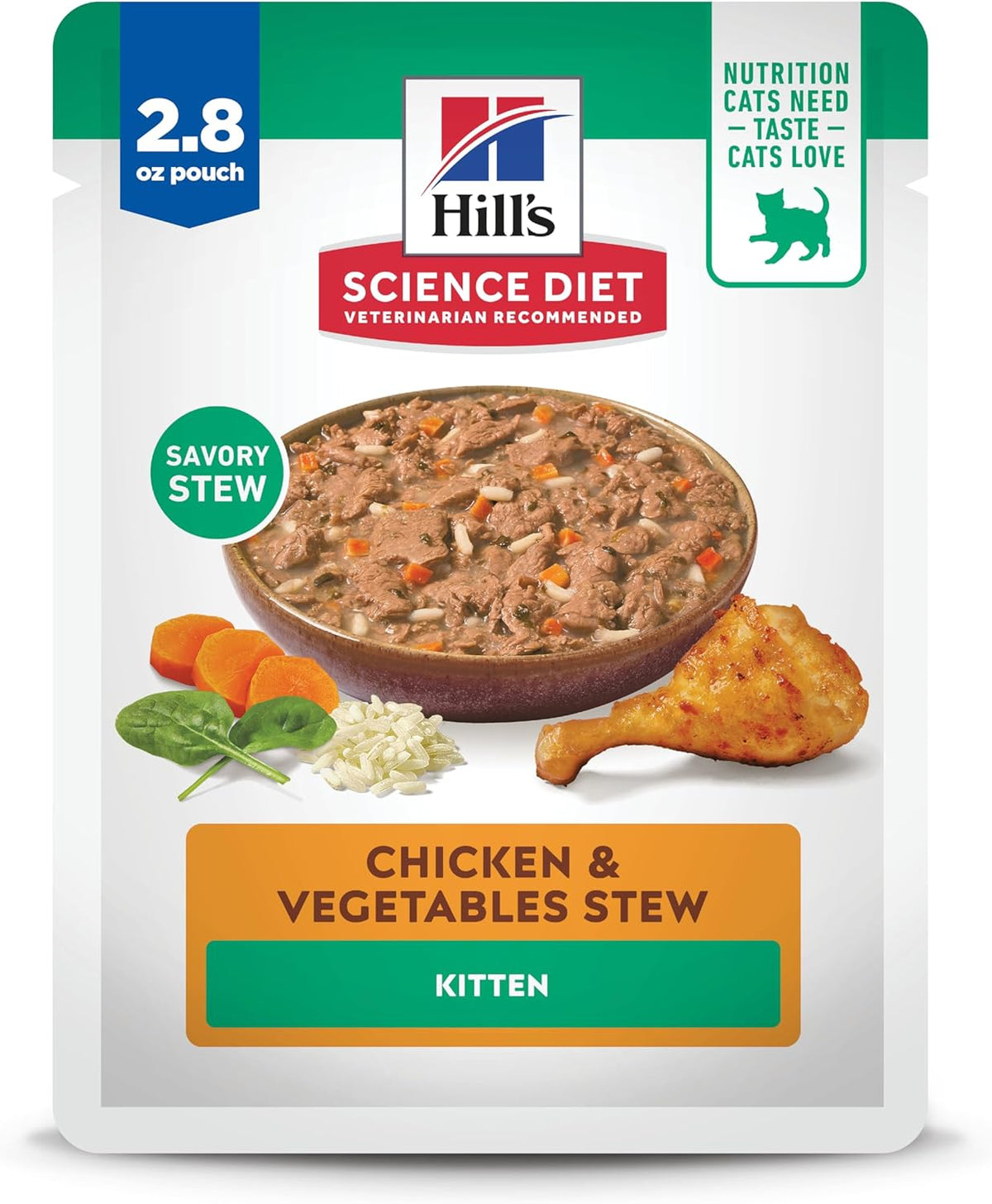 Hill'S Science Diet Kitten Wet Cat Food, Chicken & Vegetables Stew, 2.8 Oz. Pouches, 24-Pack