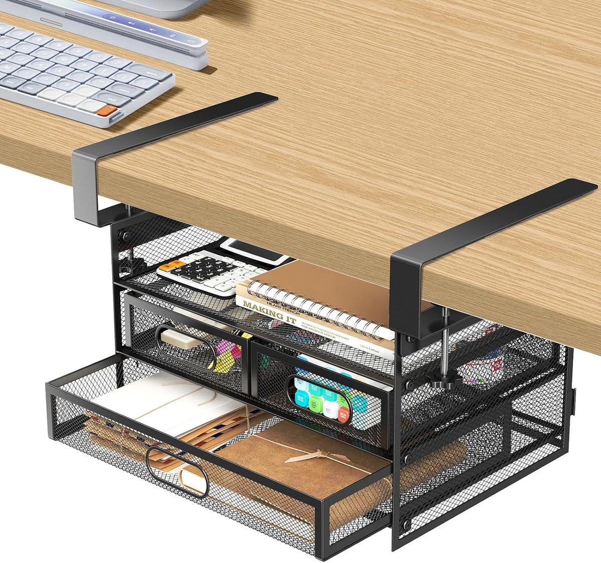 Under Desk Drawer Storage Organizer 3-Tier No Drill Office Black