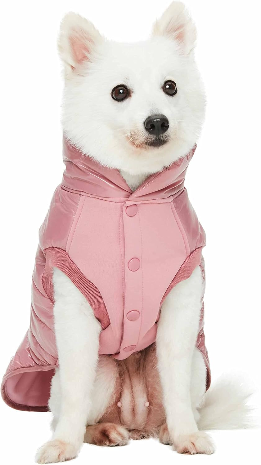 Blueberry Pet Windproof Quilted Winter Jacket – Cozy Mauve Pink Puffer Coat for Medium Dogs, Size 18 (18.5" Back Length), Glossy Warm Outdoor Wear with Easy On/Off Design