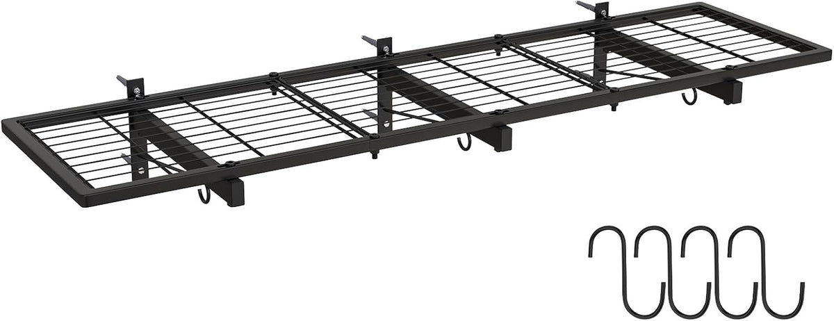 Garage Wall Shelves, 46"X12.5" Garage Shelving Wall Mounted, Heavy Duty Shelf Storage Rack with 4 Hooks, Black Organizer Floating Metal Shelf 160 LBS Capacity for Office, Basement, Laundry Room