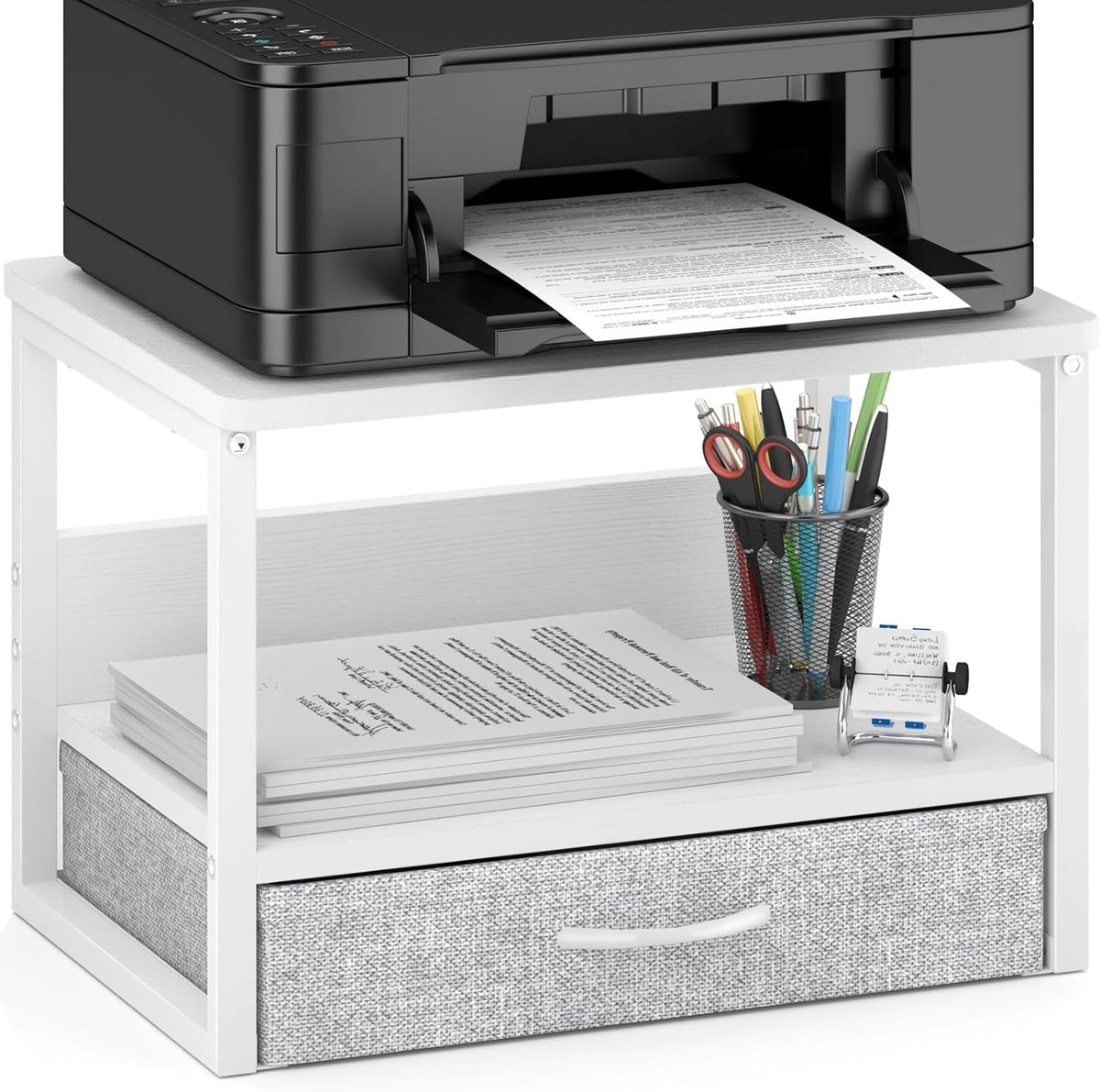 Desktop Printer Stand with Storage Drawer, Printer Riser for Desk
