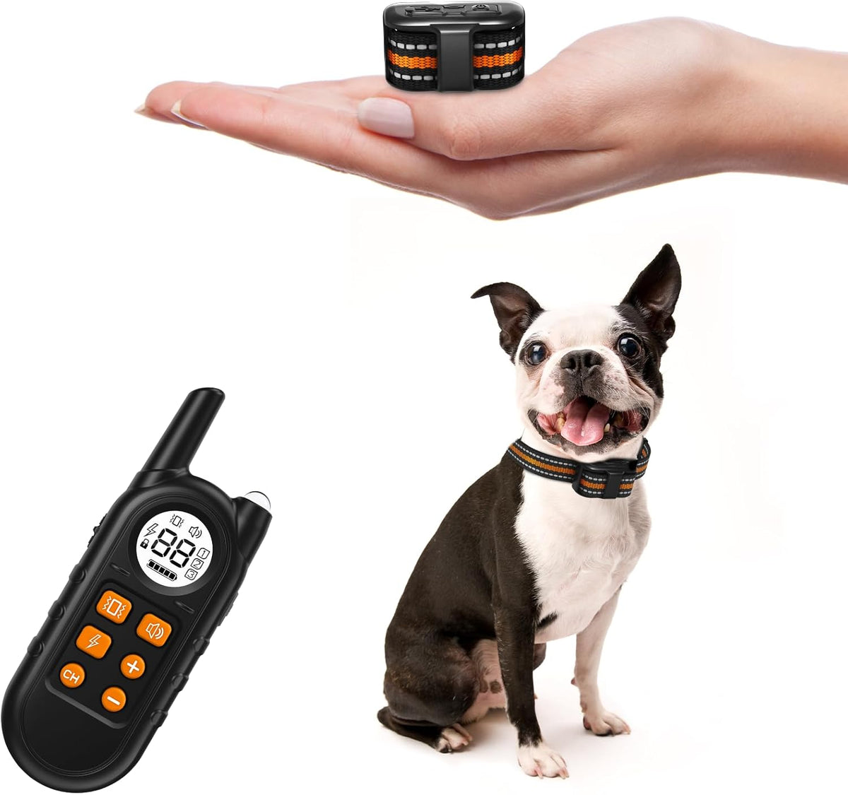 Ultra Compact Dog Shock Collar, Lightest Dog Training Collar with Remote for Small Dogs 5-30Lbs & Medium Dogs/Puppies, Waterproof, Rechargeable, 1300Ft Range(Orange&Small)