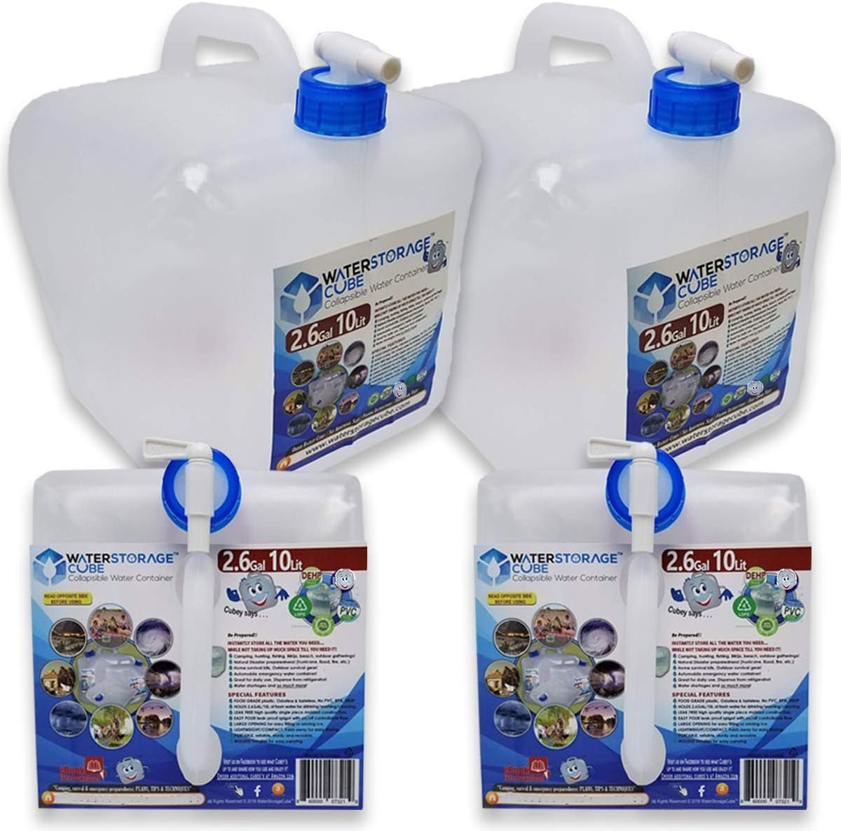 Waterstoragecube Collapsible Water Container with Spigot (2.6 Gal (2-Pack))