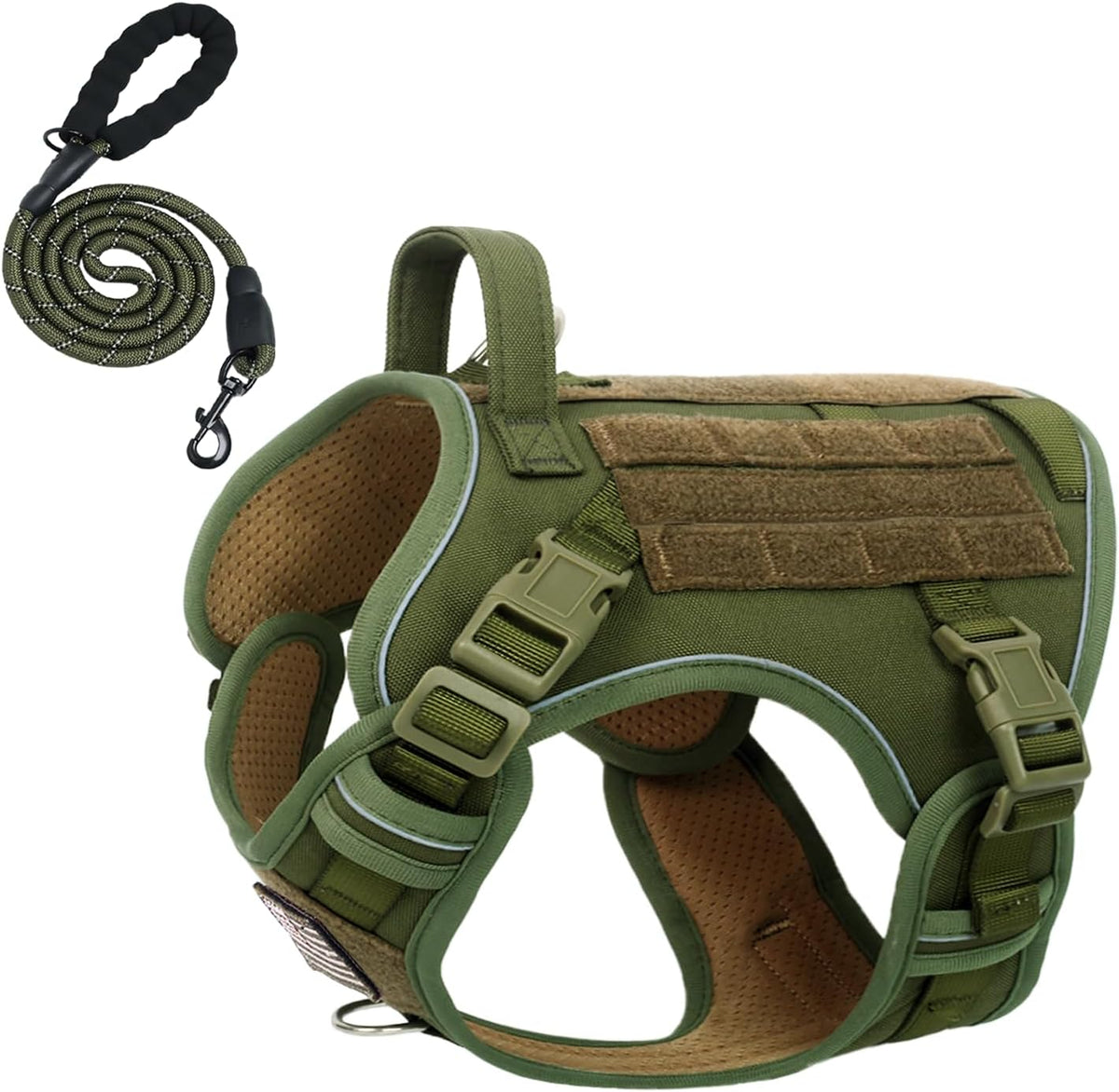 Tactical Dog Harness with Laesh Set,No-Pull Service Fit Smart Dog Vest with Hook & Loop Panels,Adjustable Dog Vest Harness with Handle Green M