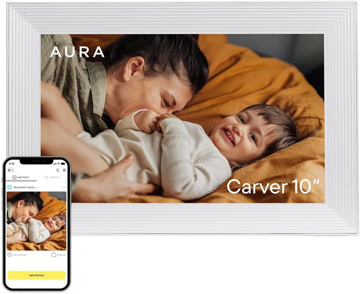 Aura Digital HD Picture Frame, Best Frame for Gifting, (10" - Carver Cool White)