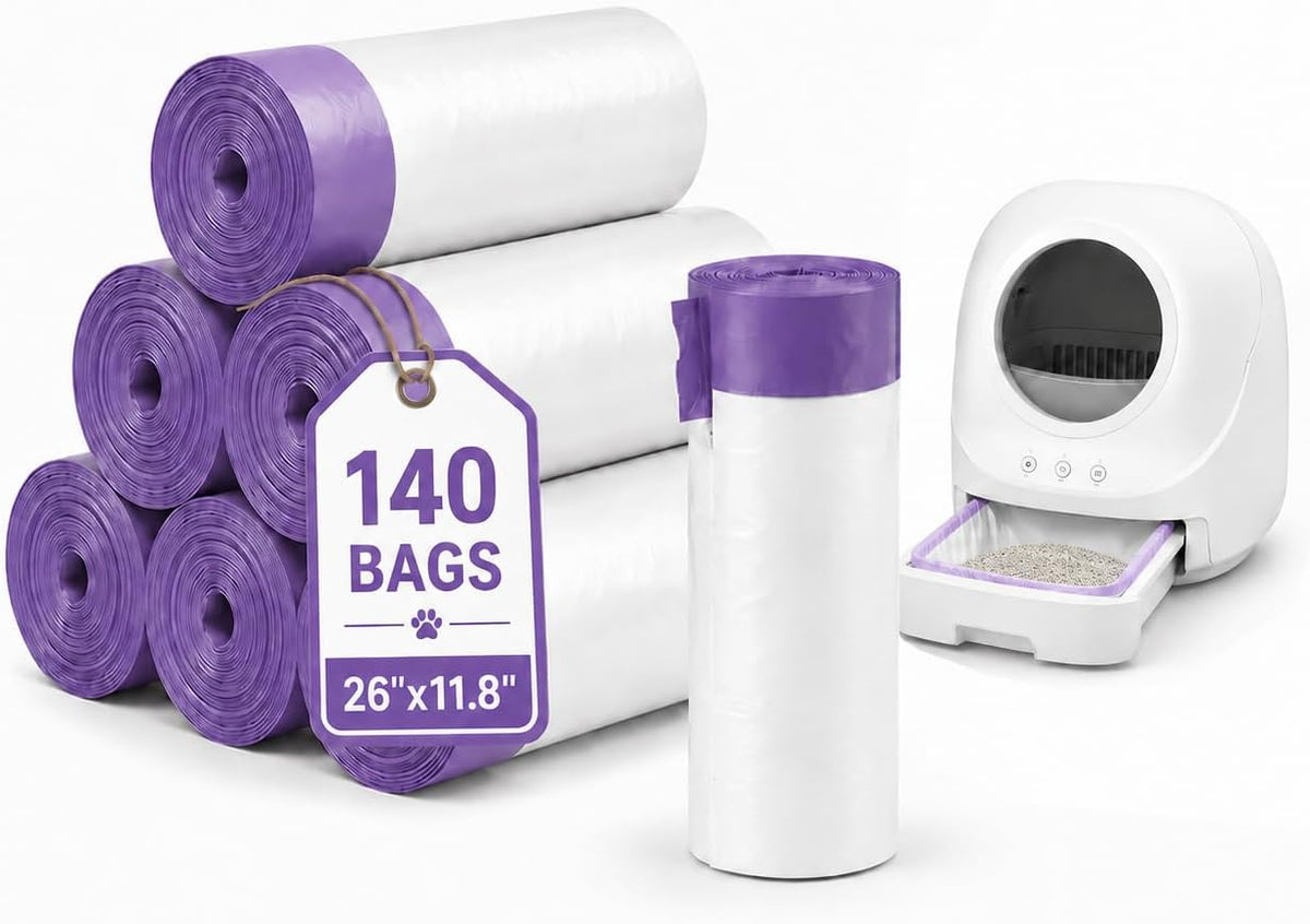 140 Count Automatic Cat Litter Box Bags, 26" X 11.8" Drawstring Liners