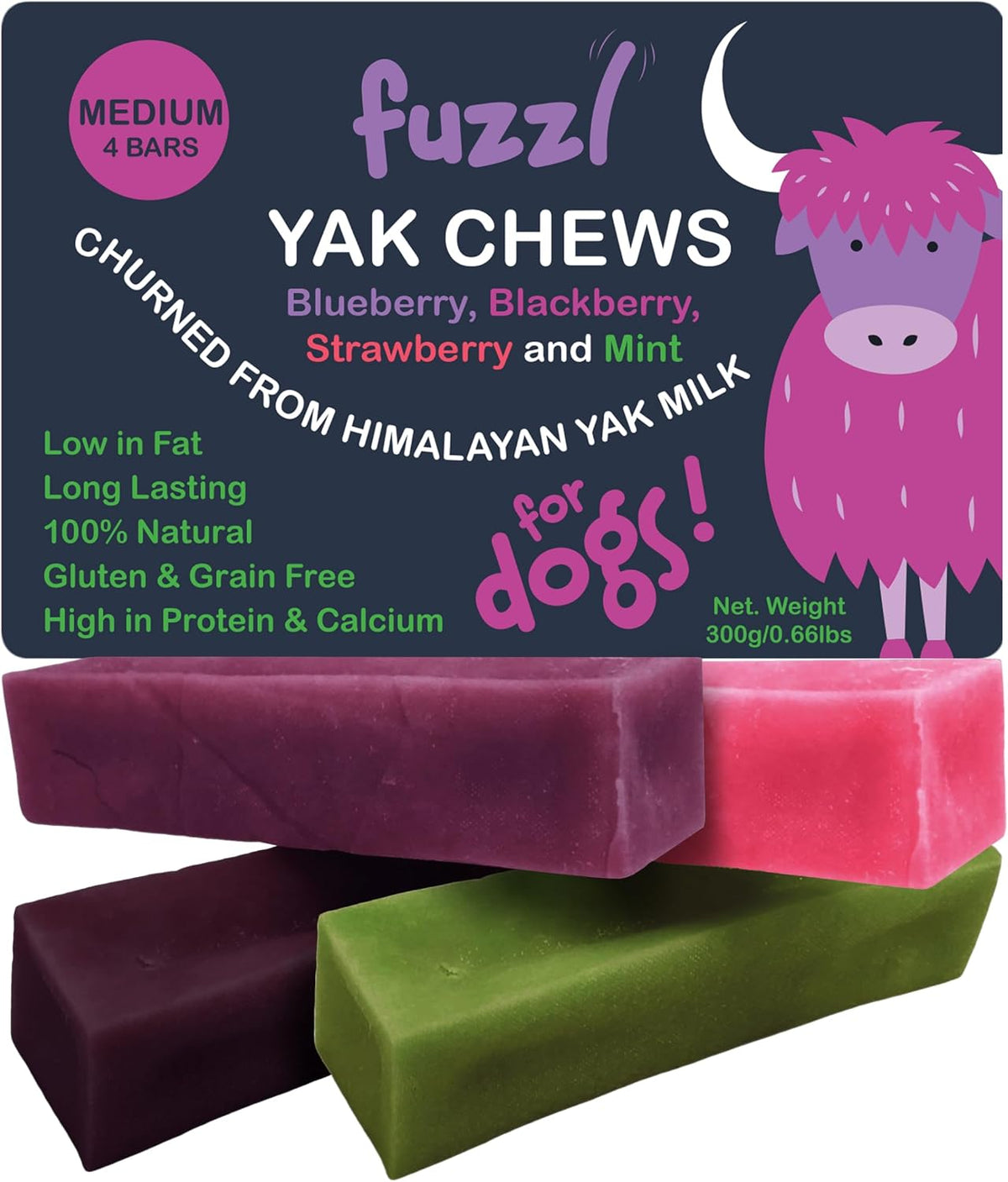 Yak Cheese Himalayan Yak Chews Multi Flavor 4 Pack Blueberry Black Berry Strawberry Mint Natural Dog Treats Yak Chews No Hide Dog Food Long Lasting Dog Dental Sticks Milk Chews Cheese Stick