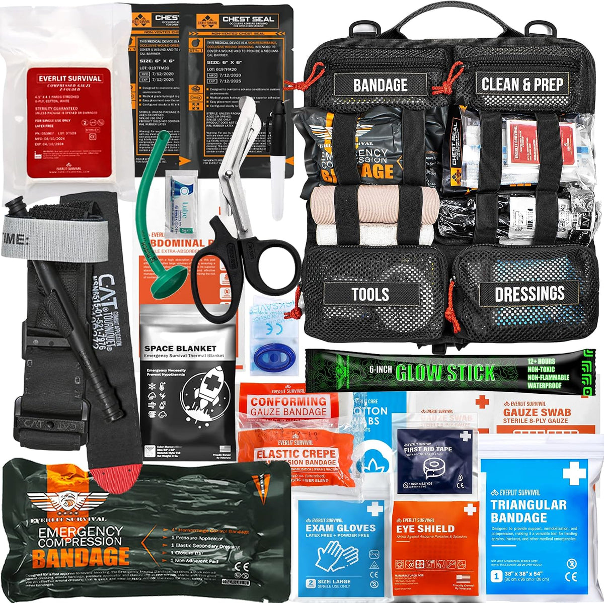 EVERLIT Roll up Trauma First Aid Kit with CAT Tourniquet-Tactical IFAK Emergency Medical Kit for Outdoor, Vehicle & Home Preparedness-Quick Release Molle Bag for First Responders (Black)