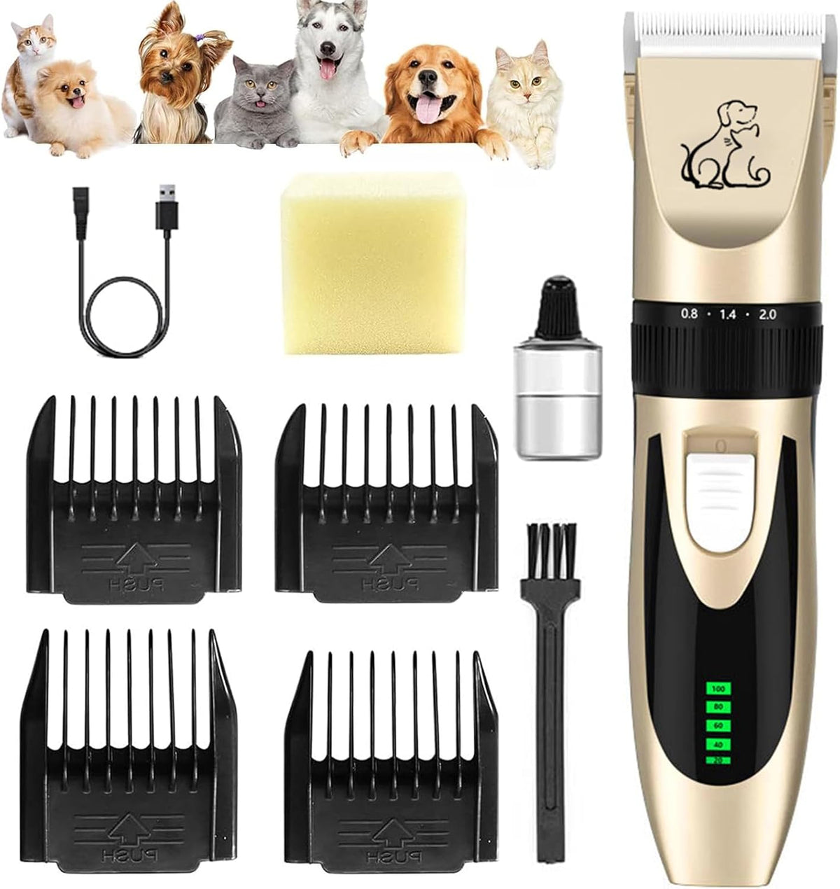Dog Clippers for Grooming, Dog Grooming Kit Rechargeable, Pet Shaver Cordless, Pet Hair Trimmer Low Noise, Electric Quiet, Guide Combs, Pet Hair Clippers for Cats, Small Dogs & Animals