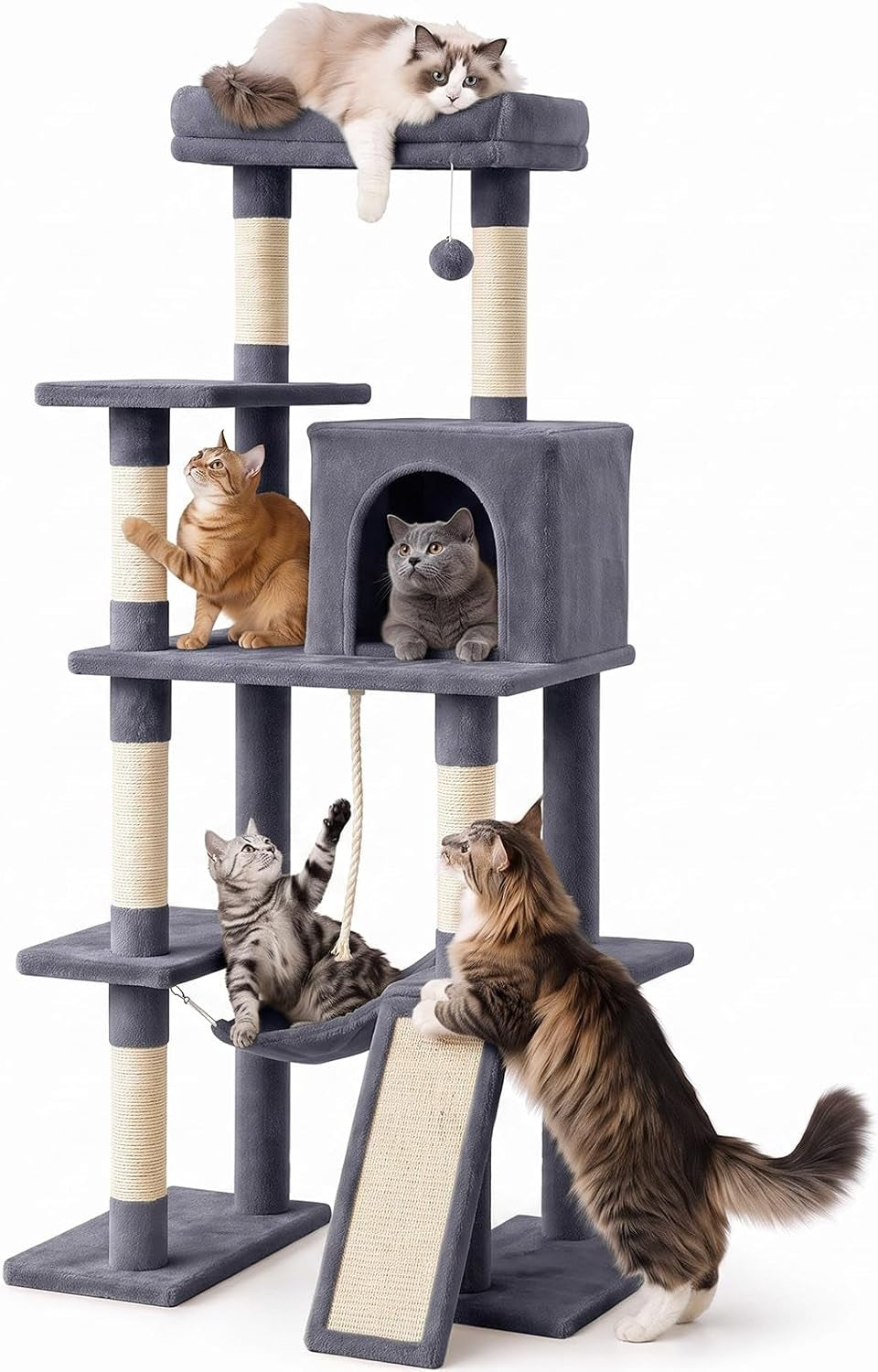 DUMOS Large 63In Cat Tree Tower with Scratching Posts, Indoor Cats Use