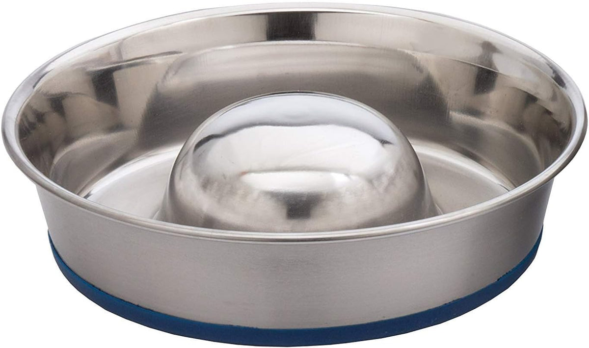 Ourpet'S Durapet Slow Feed Stainless Steel Dog Bowl, Silver, Large