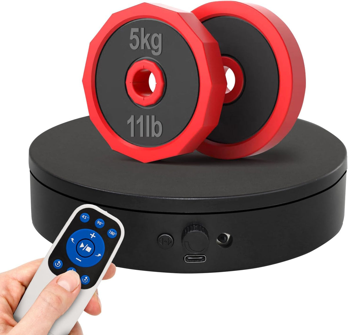 Motorized Rotating Display Stand with Remote, 4.53In 360 Electric Turntable for Display,Photography,3D Scanner Models, Motorized Lazy Susan and Photography Turntable Control Angle/Speed,Step/Swing/Continuous Rotation