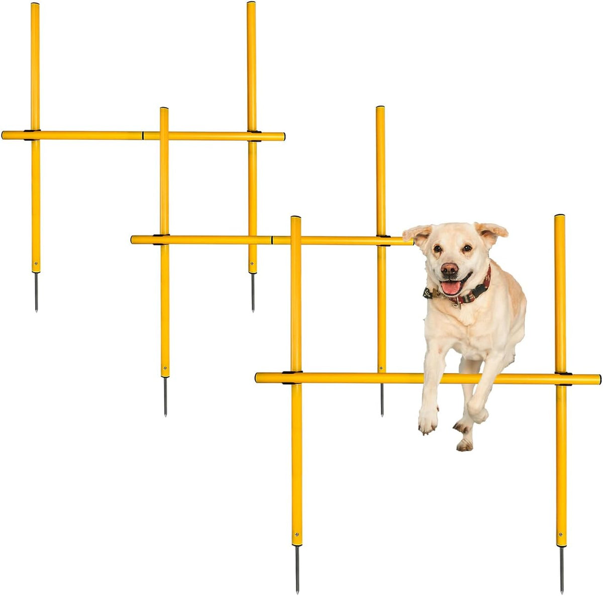 TNZMART 2.6 FT Dog Agility Obstacle Course Backyard Set Wave Poles and Adjustble Hurdles Training Exercise Equipment for Dogs (Pack of 3 Yellow)
