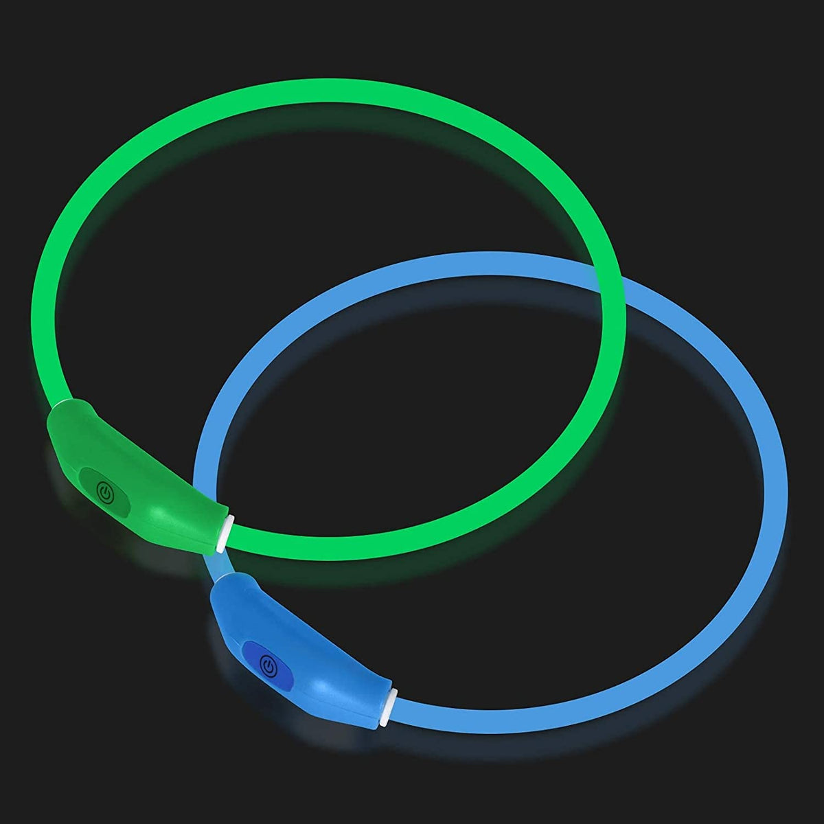 Novkin 2-Pack LED Dog Collar, Light up Dog Collars,Rechargeable Dog Lights for Night Walking,Universal, Reusable Safety Necklace for Small Medium Large Dogs Green&Blue