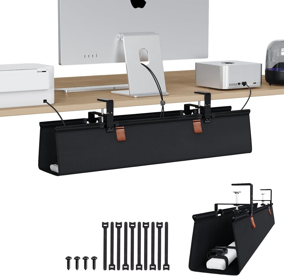 Under Desk Management Tray Desk Cable Organizer 30 Inch, Black