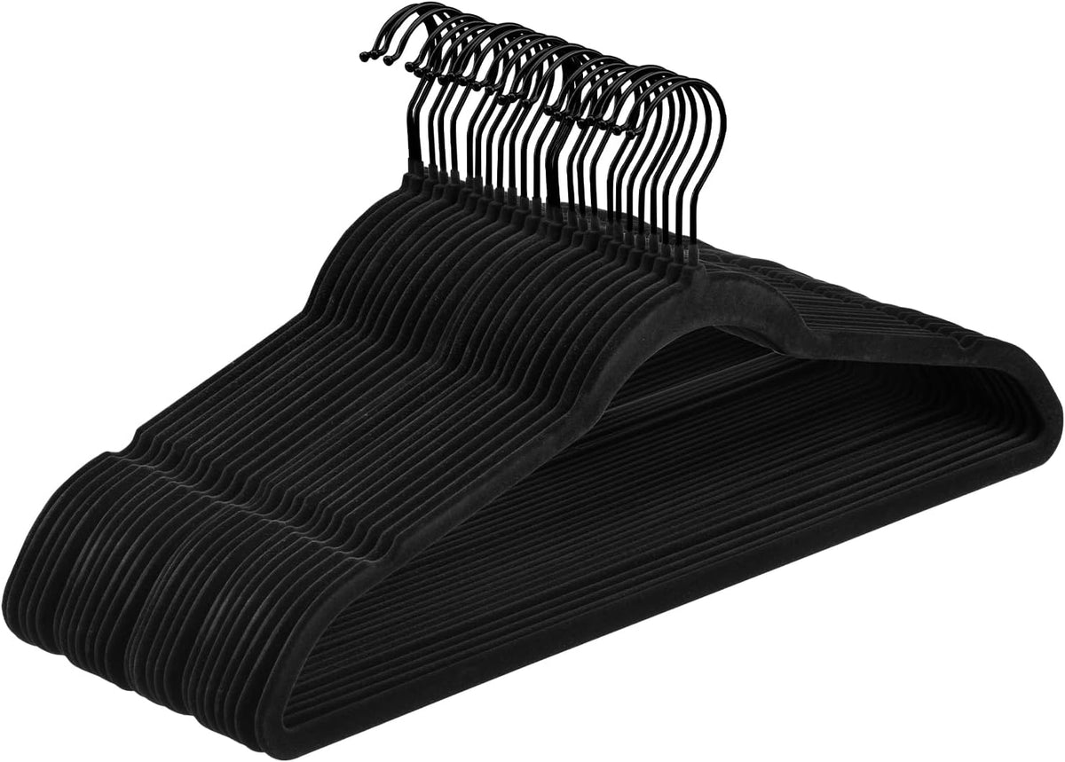 Pack of 30 Velvet Hangers, Space-Saving Heavy Duty Clothes Hangers for Suit, Non-Slip, 0.2 Inches Slim, 17.7 Inches Wide, 360° Swivel Black Hook - Black