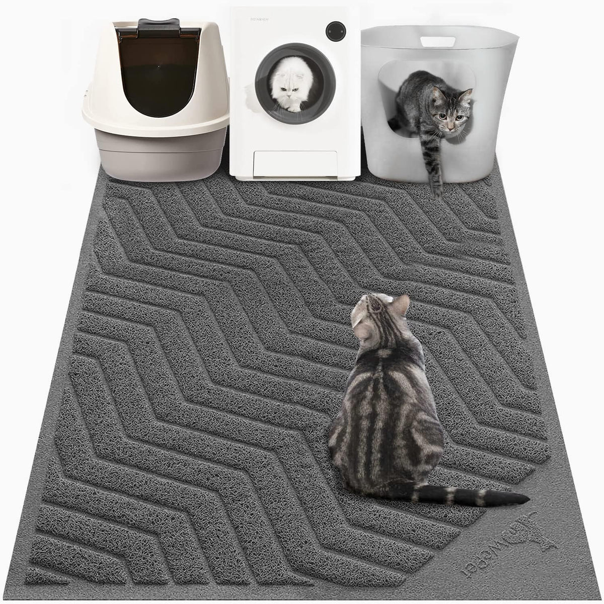 Wepet Cat Litter Box Mat(No. 02-2), Kitty Premium PVC Pad, Durable Trapping Rug, Phthalate Free, Urine-Resistant, Scatter Control, XXL 47 X 36, Grey